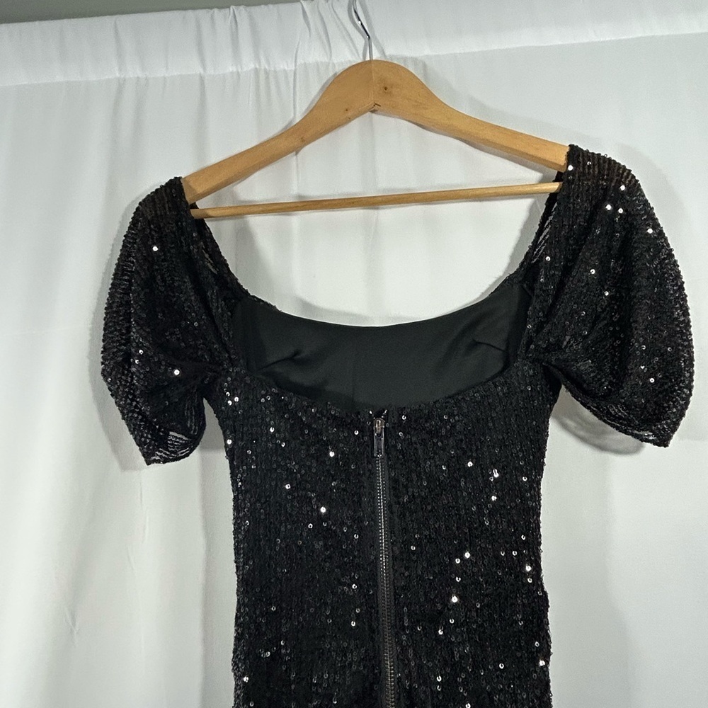 Hello Molly Size 4 Black Sequins Dress Scoop Neck Cinched Sexy Lined Mini - Picture 5 of 16